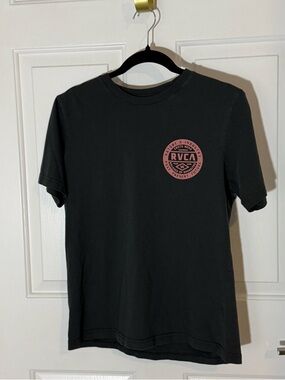 RVCA Black Short Sleeve Tee with Pink Chest Logo